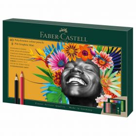 Creioane colorate Polychromos FABER-CASTELL, 40 buc/set + 8 creioane grafit, FC210054